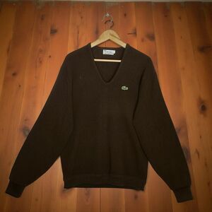 IZOD LACOSTE Vintage Brown V-Neck Sweater Size Large